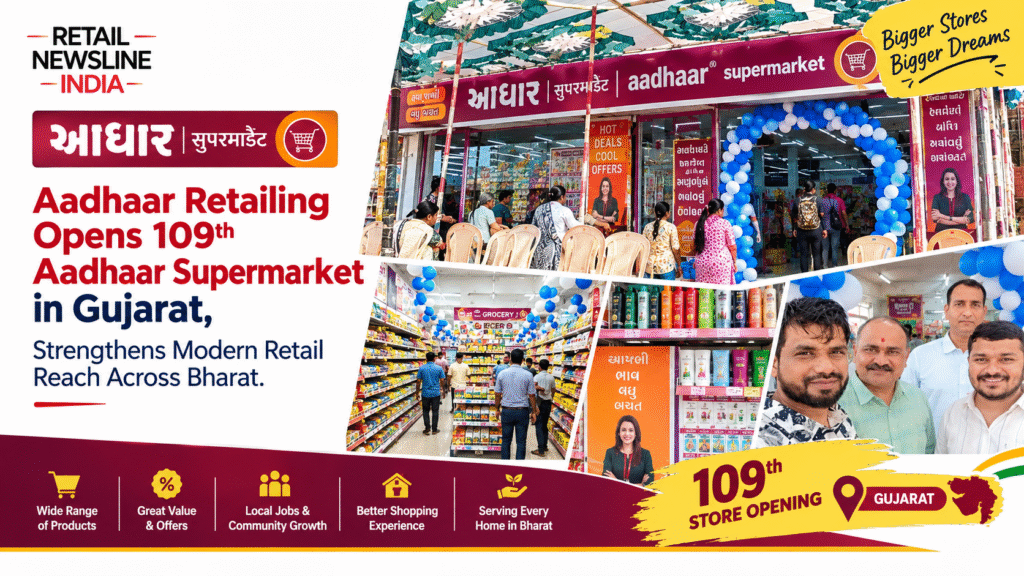 Aadhaar Retailing, Aadhaar Supermarket, Aadhaar Retailing 109th Store, Aadhaar Supermarket Gujarat, Aadhaar Supermarket Limbdi, Gujarat Retail News, Supermarket Expansion, Retail Expansion India, Modern Retail India, FMCG Retail, Grocery Retail, Value Retail, Rural Retail India, Bharat Retail, Retail News India
